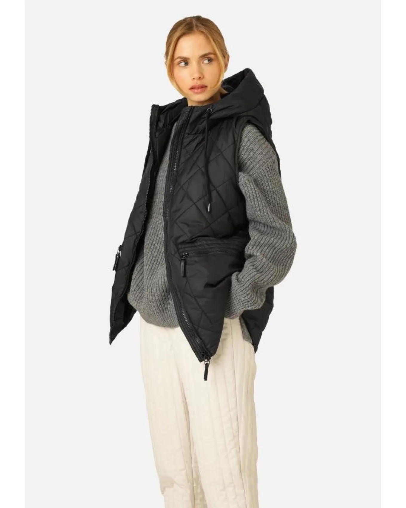 Aerial04 Quilted Hooded Hip Length Vest