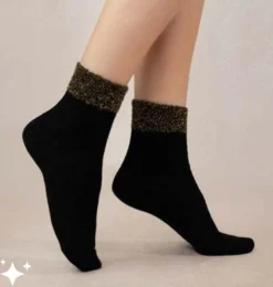 Bleu Foret Ribbed Ankle Socks With Garland Trim