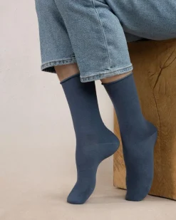 Bleu Foret Wool Socks Cotton Inside