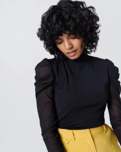 Diane Von Furstenberg Remy Sheer Puff Sleeves Top