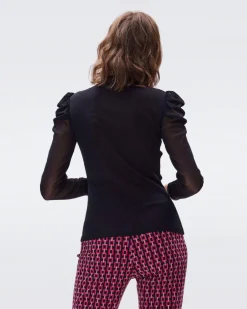Diane Von Furstenberg Remy Sheer Puff Sleeves Top