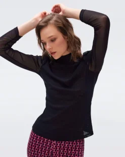 Diane Von Furstenberg Remy Sheer Puff Sleeves Top