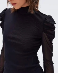 Diane Von Furstenberg Remy Sheer Puff Sleeves Top