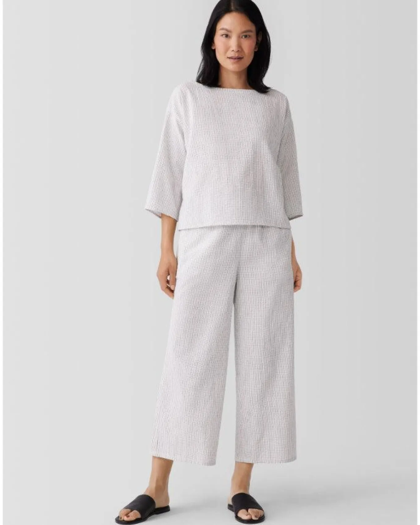 Eileen Fisher Bateau Neck 3/4 Sleeve Box Top