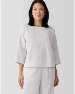 Eileen Fisher Bateau Neck 3/4 Sleeve Box Top