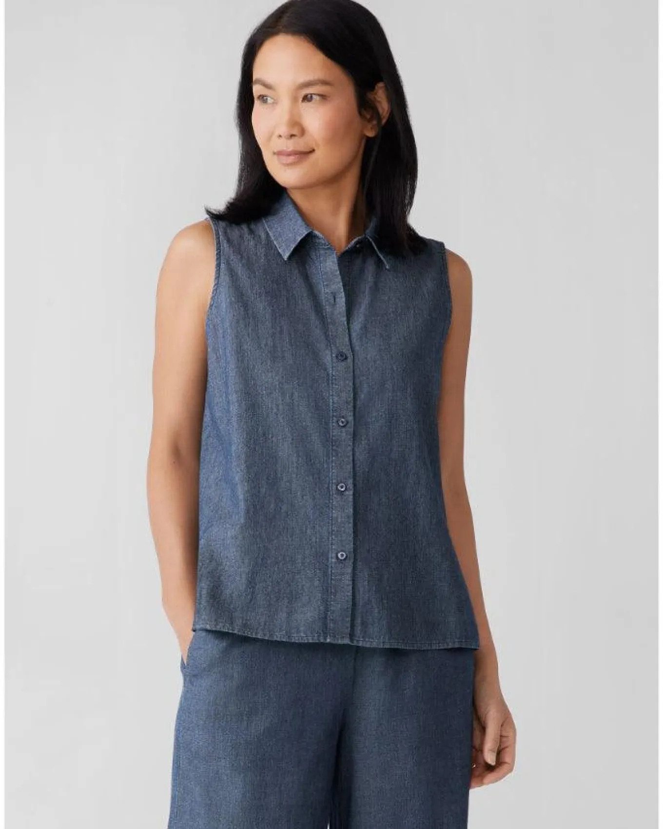 Eileen Fisher Classic Collar Sleeveless Shirt