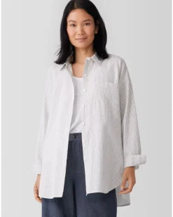 Eileen Fisher Cotton Ripple Checkered Shirt