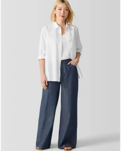 Eileen Fisher Cotton Twill Wide Leg Pant