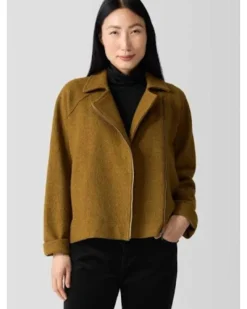 Eileen Fisher Lightweight Boiled Wool Motorcycle Jacket