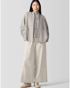 Eileen Fisher Lightweight Boiled Wool High Collar Jacket