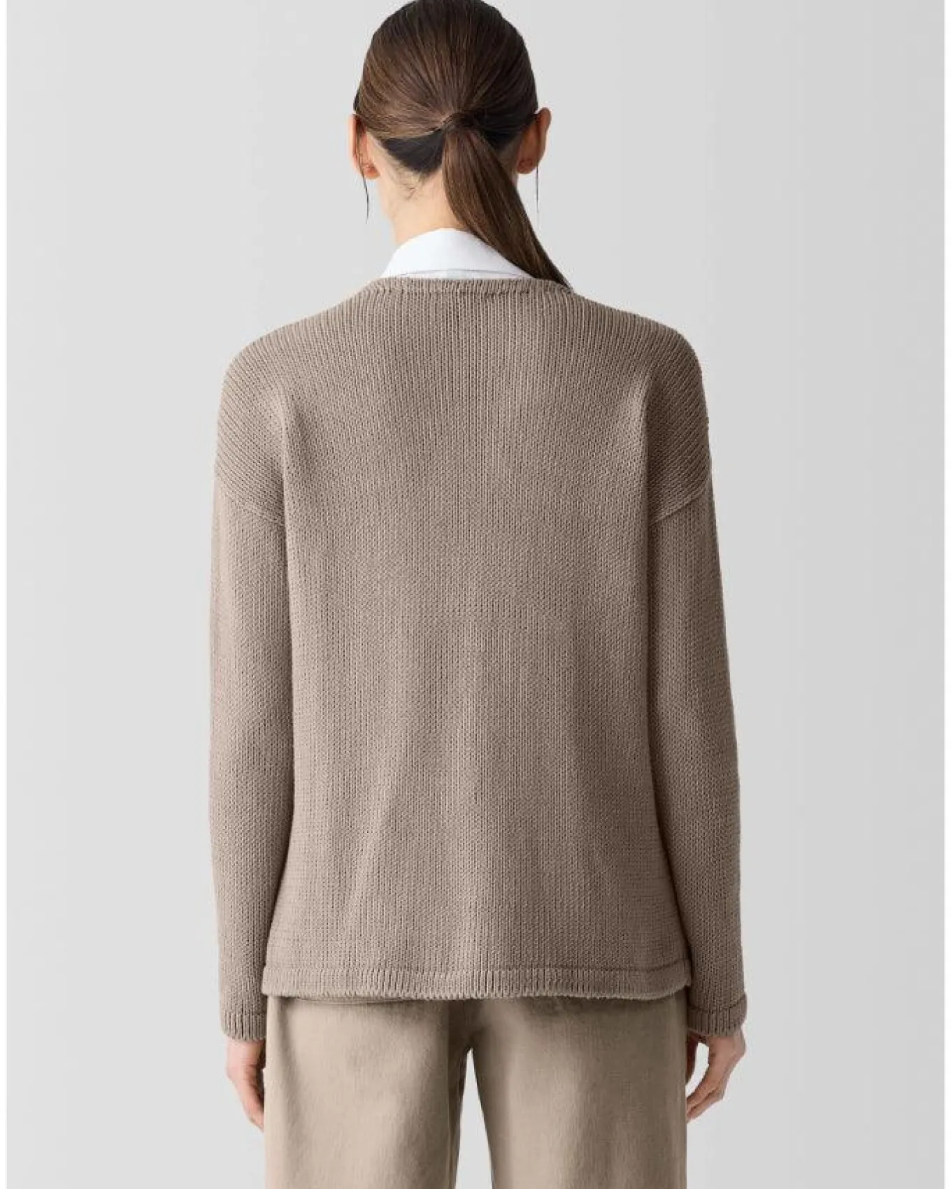 Eileen Fisher Peruvian Organic Cotton Cord Jersey V-Neck Sweater