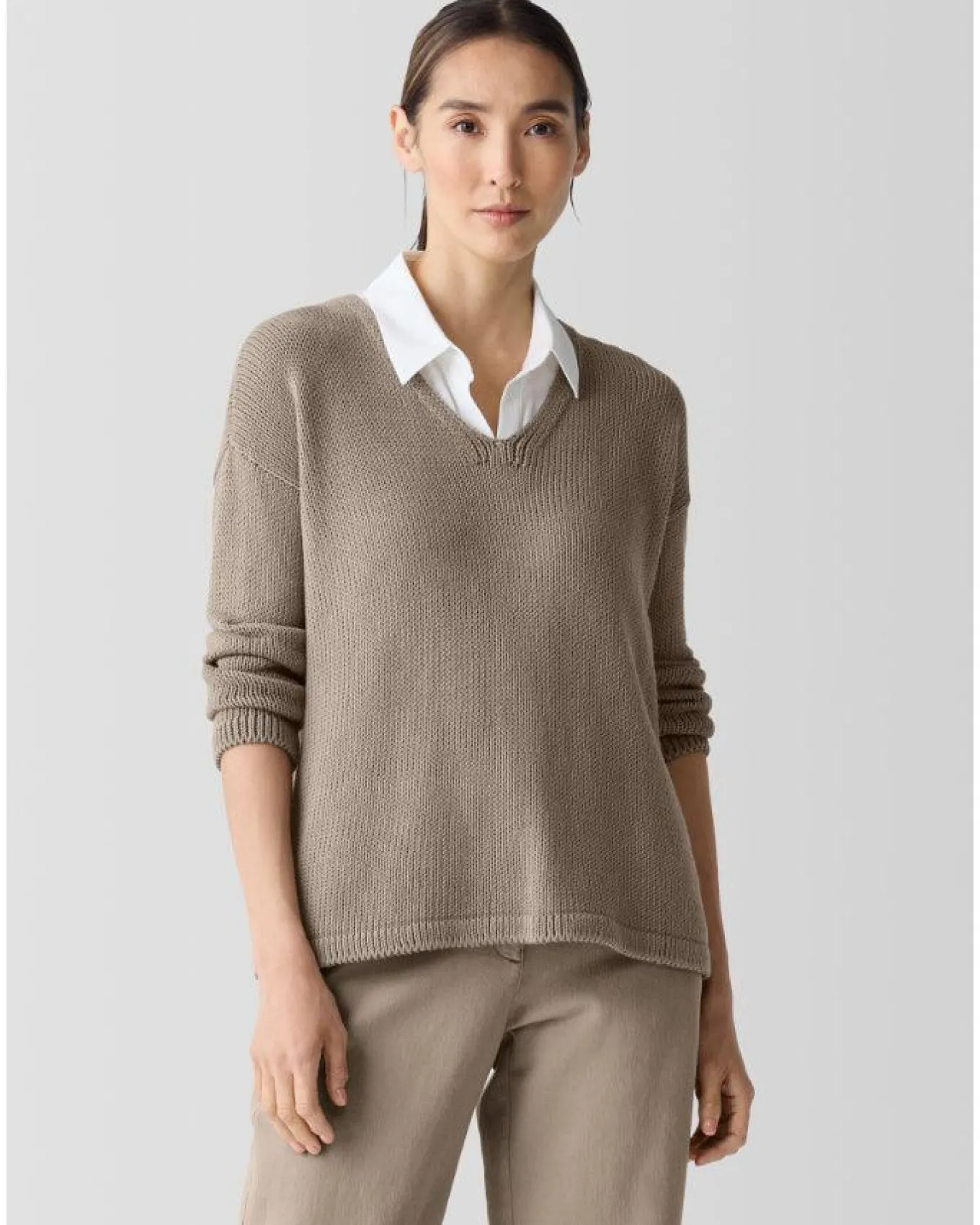 Eileen Fisher Peruvian Organic Cotton Cord Jersey V-Neck Sweater