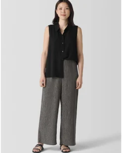 Eileen Fisher Plisse Wide Leg Ankle Pant