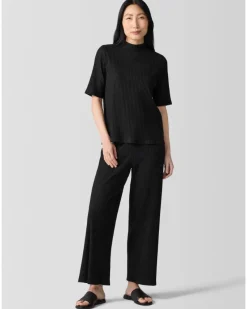 Eileen Fisher Textured Stretch Rib Mock Neck Top