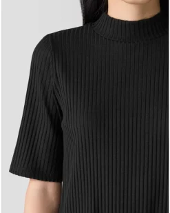 Eileen Fisher Textured Stretch Rib Mock Neck Top