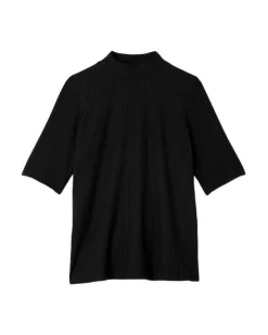 Eileen Fisher Textured Stretch Rib Mock Neck Top