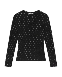 Frame Dotted Stretch Mesh Top