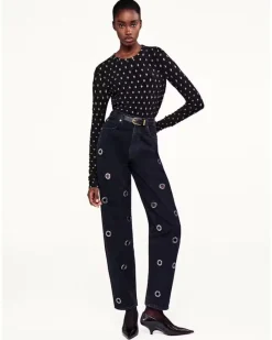 Frame Dotted Stretch Mesh Top