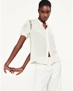 Frame Lace Shoulder Inset Blouse