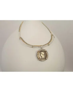 Karyn Chopik Crystal Roman Coin Necklace