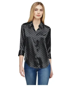 L'Agence Dani 3/4 Sleeve Black Ivory Chain Blouse