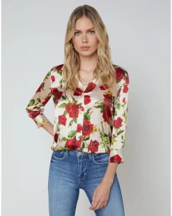L'Agence Dani 3/4 Sleeve Romantic Rose Blouse