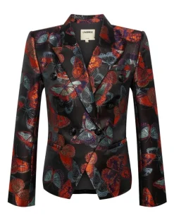 L'Agence Marie Butterfly Jacquard Double Breasted Blazer