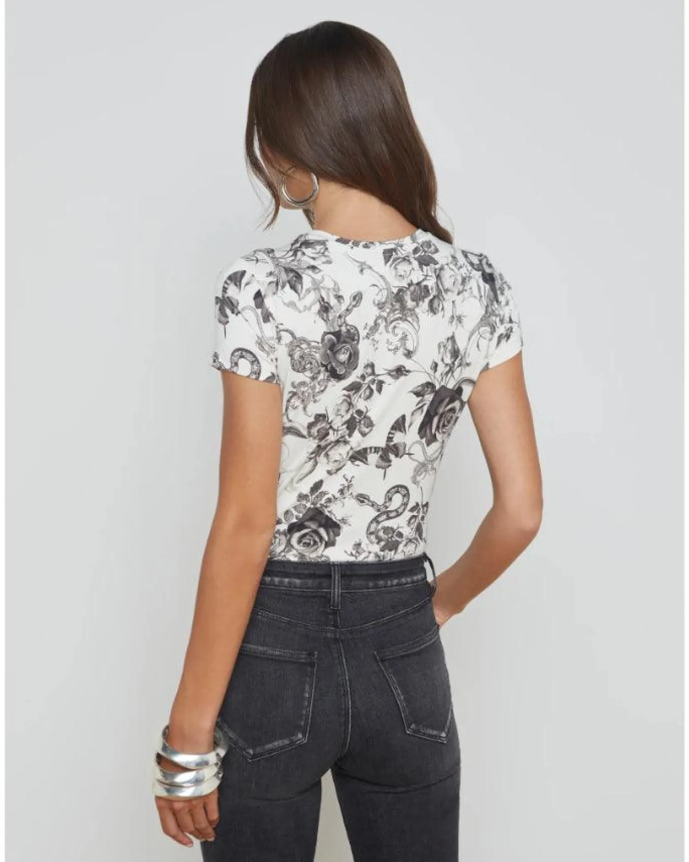 L'Agence Resse Ivory Black Baroque Floral Tee