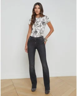 L'Agence Resse Ivory Black Baroque Floral Tee