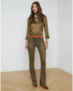 L'Agence Ruth Straight Leg Raw Hem Coated Jeans