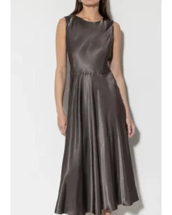 Luisa Cerano Shiny Satin Sleeveless Midi Dress