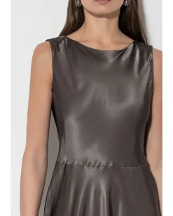 Luisa Cerano Shiny Satin Sleeveless Midi Dress