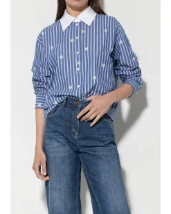 Luisa Cerano Striped Sequin Flowers Blouse