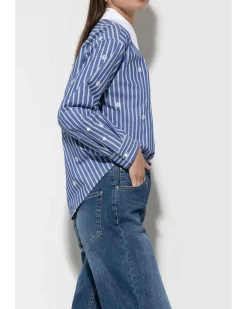 Luisa Cerano Striped Sequin Flowers Blouse