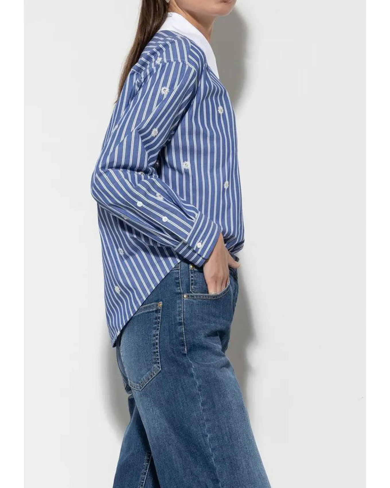 Luisa Cerano Striped Sequin Flowers Blouse