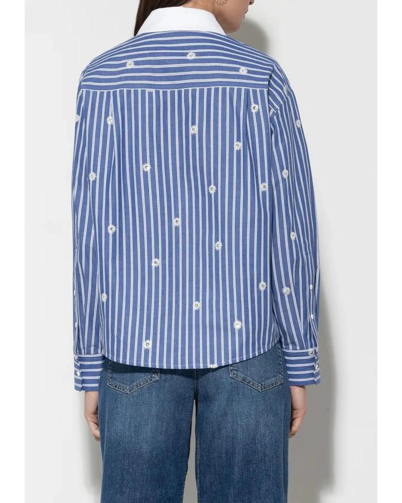 Luisa Cerano Striped Sequin Flowers Blouse