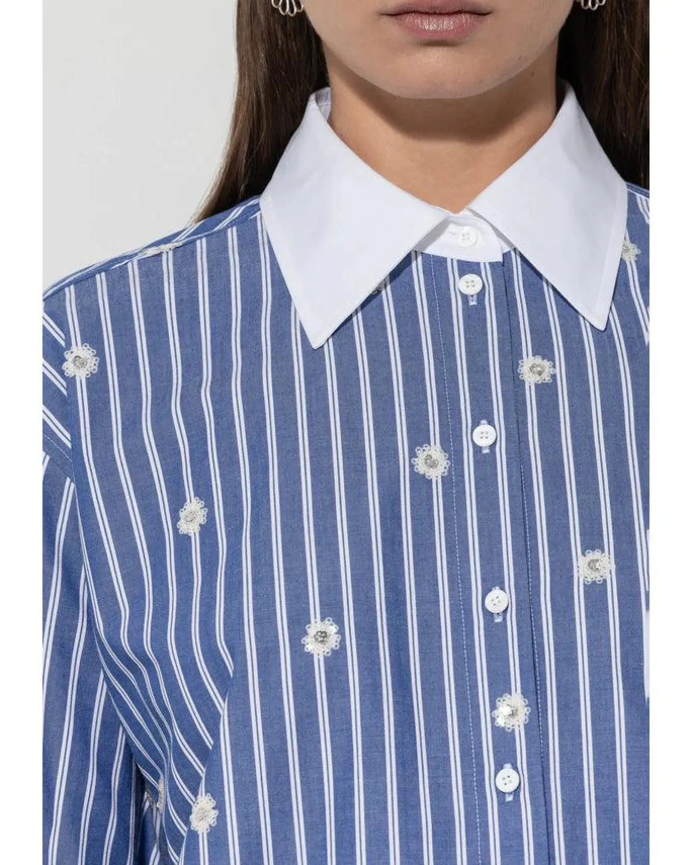 Luisa Cerano Striped Sequin Flowers Blouse