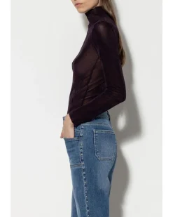 Luisa Cerano Velvet Look Mesh Turtleneck