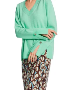 Marc Cain Cashmere Blend Slit Detail V-Neck Sweater