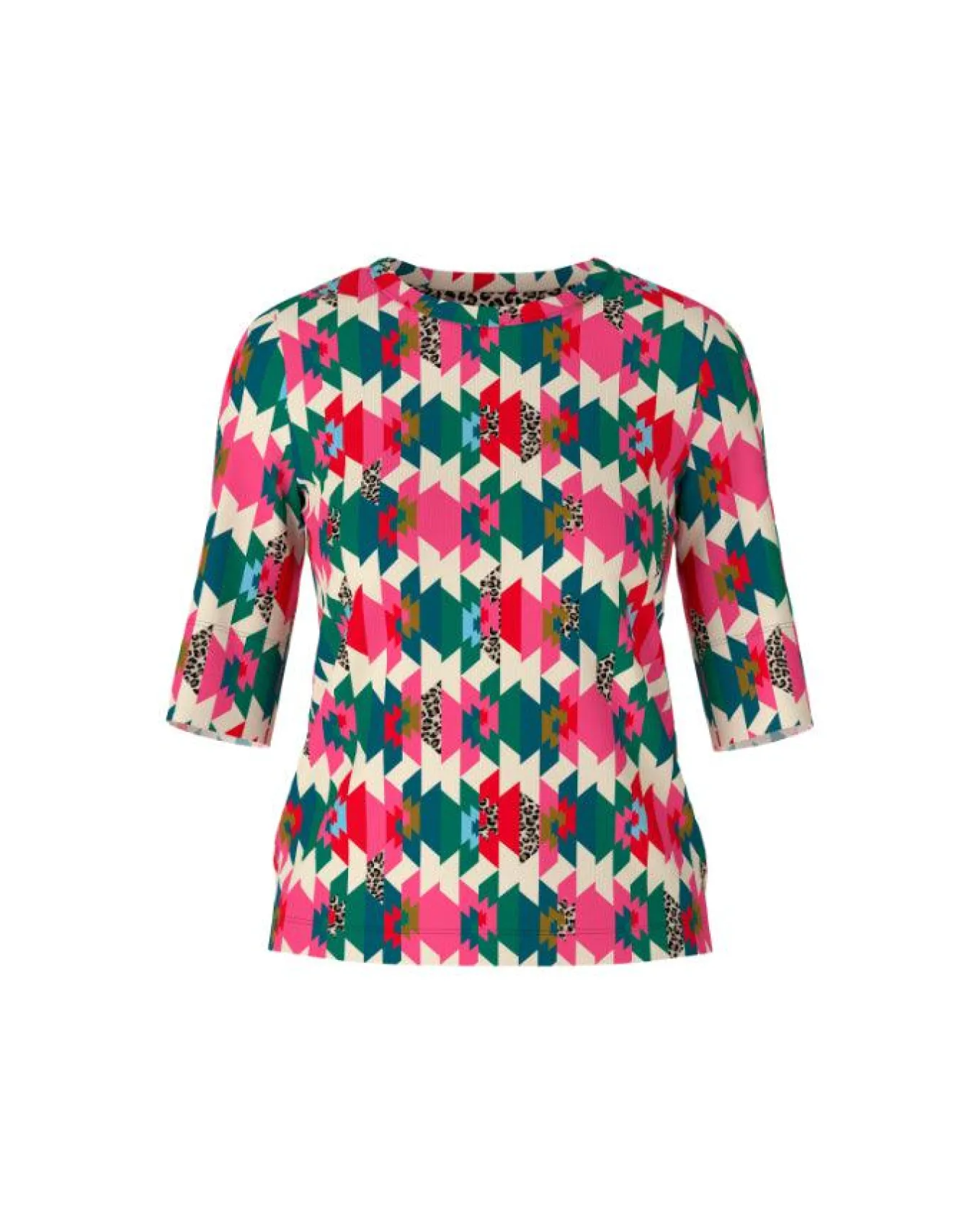 Marc Cain Colorful Print Ribbed Top