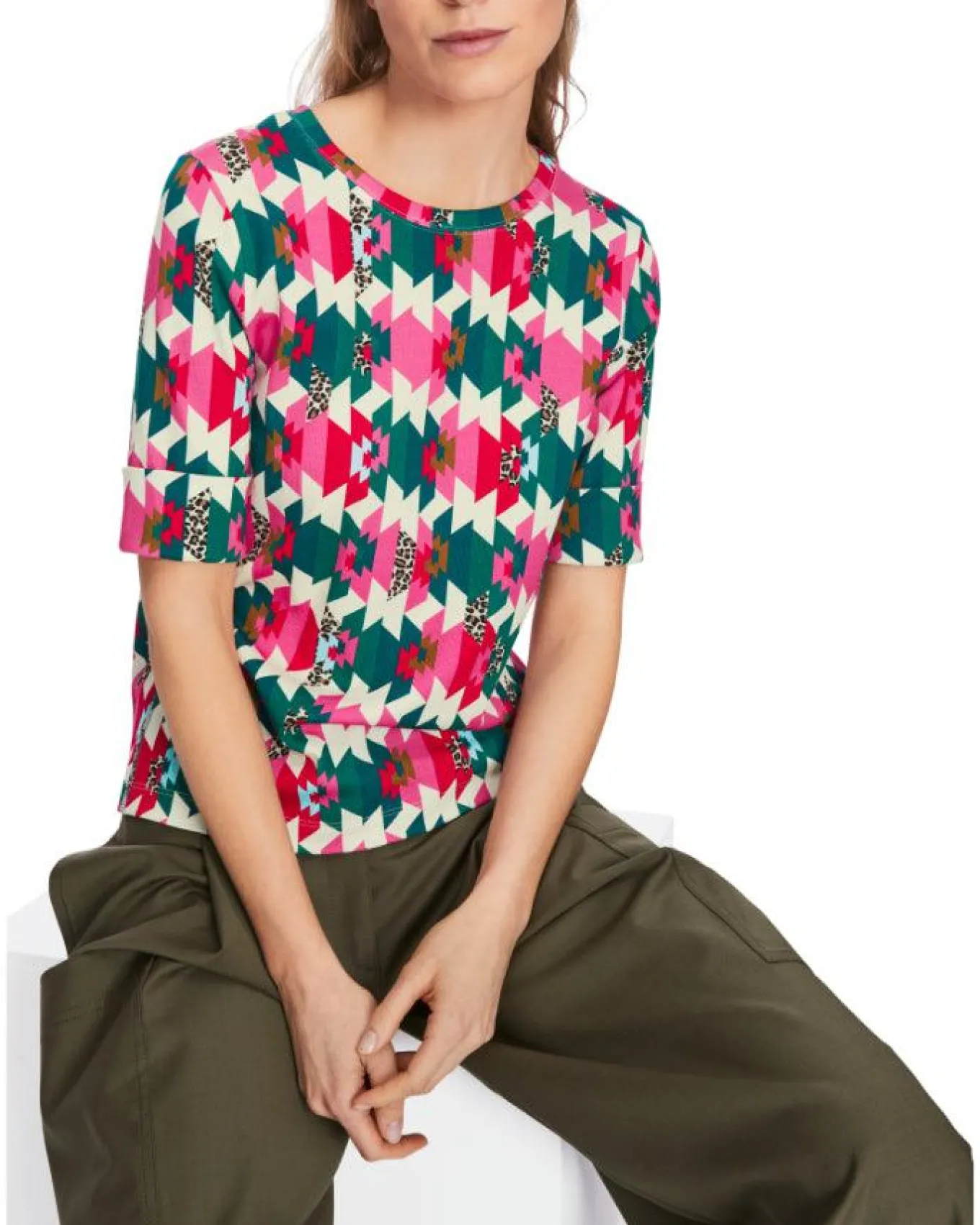 Marc Cain Colorful Print Ribbed Top