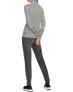 Marc Cain Cotton Stripe Funnel Neck Pullover