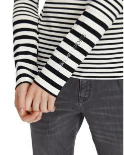 Marc Cain Cotton Stripe Funnel Neck Pullover