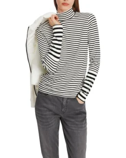 Marc Cain Cotton Stripe Funnel Neck Pullover