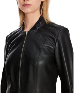Marc Cain Leather Zip Jacket with Insert Details