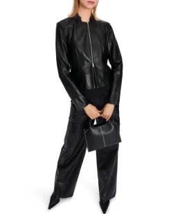 Marc Cain Leather Zip Jacket with Insert Details