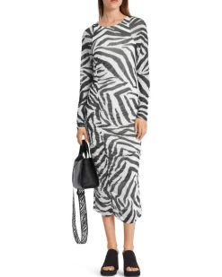 Marc Cain Zebra Print Smocked Mesh Dress