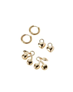 Puffy Heart and Cherry Huggie Earring Set