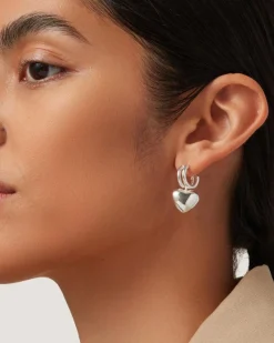 Puffy Heart Silver Huggies