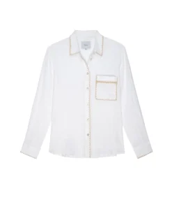 Rails Charli White Blanket Stitch Trim Shirt